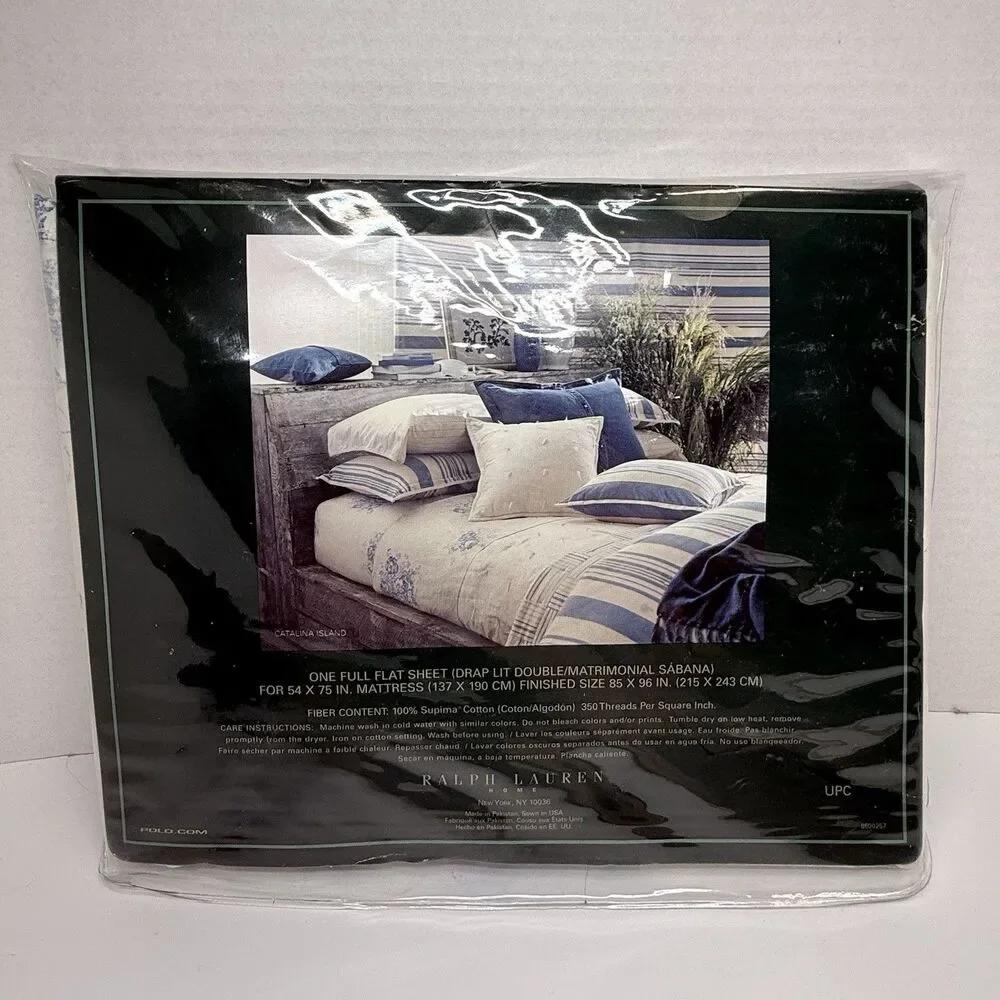 Ralph Lauren Home Full Flat Sheet Catalina Island Print 100% Supima Cotton New